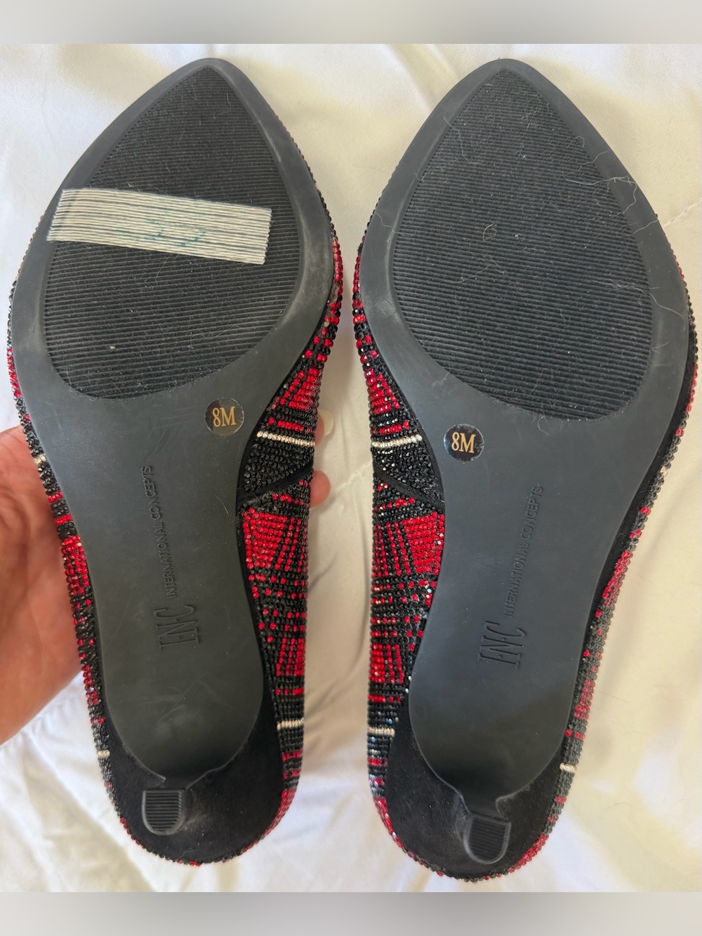 INC elegant RED and BLACK plaid rhinestone stiletto heels - Picture 10 of 10